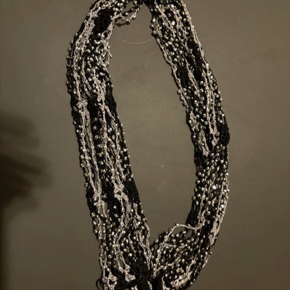 Beautiful Silver and Black Beaded Scarf - Picture 7 of 8